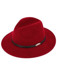 Fiebig - Headwear since 1903 Červený klobúk fedora plstený - červený s koženým pleteným pásikom - Fiebig