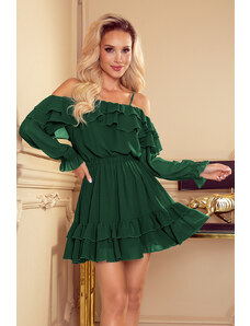 NUMOCO Zelené šifónové šaty s holými ramenami DAISY 360-2