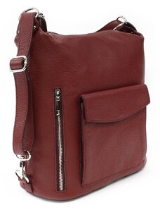 Tmavo červená dámska kožená kabelka s kombináciou batohu Lennard
