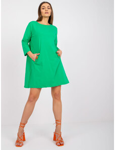 Basic Dámske bavlnené zelené voľné šaty s vreckami