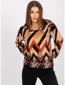 Fashionhunters Brown and beige velour blouse with Lea prints