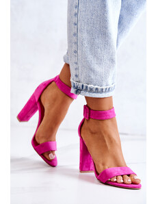 Basic Ružové semišové sandále na vysokom stĺpikovom podpätku