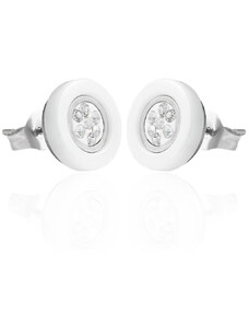 BM Jewellery Náušnice keramické kruh so zirkónmi bielej S11265050