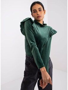 Fashionhunters Eugenie green velour blouse with ruffles