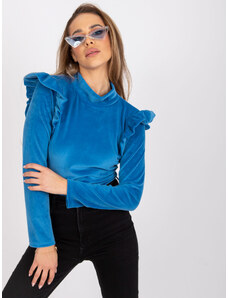 Fashionhunters Dark blue velour blouse with ruffles by Eugenie
