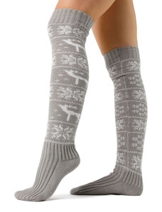 VFstyle svetlo sivé vianočné pletené návleky na nohy Christmas 65 cm