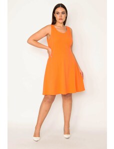 Şans Tekstil Dámske oranžové šaty z bavlnenej tkaniny s hrubým popruhom 26a31047