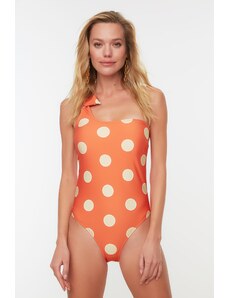 Trendyol oranžové bodkované vzorované plavky na jedno rameno