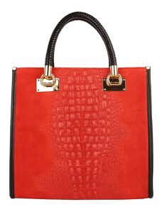 TALIANSKE Talianska pracovná kožená kabelka do ruky jasno červená Parisa