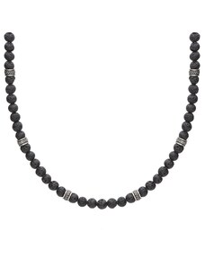Manoki Pánský korálkový náhrdelník Miquel - lávový kámen, chirurgická ocel