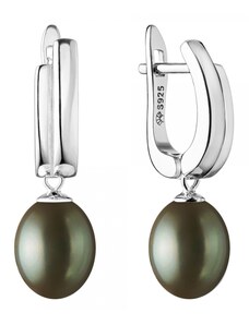 Gaura Pearls Stříbrné náušnice s černou řiční perlou Jess, stříbro 925/1000