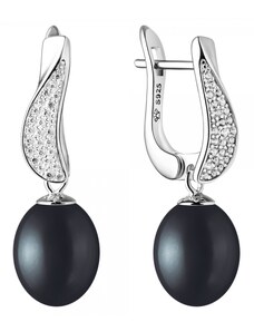Gaura Pearls Stříbrné náušnice s černou perlou a zirkony Juana, stříbro 925/1000