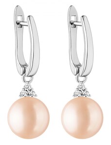 Gaura Pearls Stříbrné náušnice s růžovou řiční perlou Dolores, stříbro 925/1000