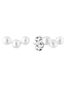 Gaura Pearls Stříbrné náušnice s bílou řiční perlou Emma, stříbro 925/1000