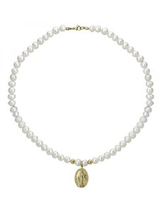 Manoki Perlový náhrdelník Celeste Gold - medailonek Panna Maria