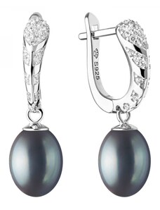 Gaura Pearls Stříbrné náušnice s perlou a zirkony Lucy Black, stříbro 925/1000
