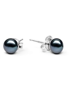 Gaura Pearls Náušnice s černou 5.5-6 mm říční perlou Chloe III, stříbro 925/1000