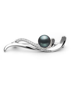Gaura Pearls Stříbrná brož s černou perlou a zirkony Alice Black, stříbro 925/1000