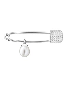 Gaura Pearls Stříbrná brož s řiční perlou a zirkony Spínací špendlík, stříbro 925/1000