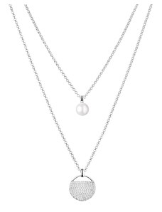 Gaura Pearls Stříbrný náhrdelník s perlou a zirkony Enrica - říční perla, stříbro 925/1000