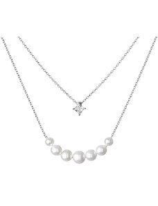 Gaura Pearls Perlový náhrdelník se zirkonem Carla - stříbro 925/1000, říční perla, zirkon