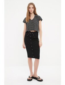 Trendyol Collection Čierna detailná pletená midi sukňa so šnúrkou