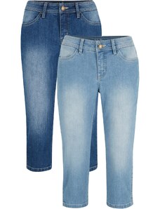 bonprix Capri džínsy, strečové, 2 ks v balení, farba modrá