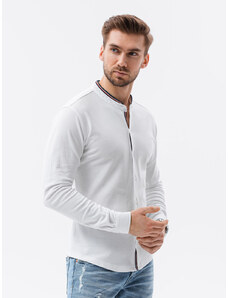 Ombre Clothing Pánska pletená košeľa s dlhým rukávom - biela V1 K542