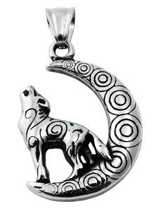 BM Jewellery Prívesok vlk na mesiaci 3,5 cm z chirurgickej ocele S11316065