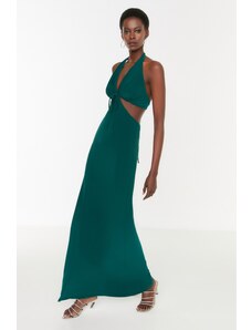 Trendyol Collection Detailné dlhé večerné šaty smaragdovozelenej farby