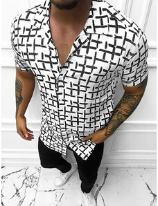 Pánska košeľa s krátkym rukávom bielo-čierna OZONEE E/1400/35