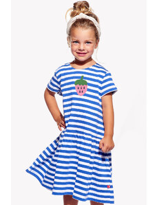 Piskacie Dievčenské šaty s jahodou, farba pásik modrý, veľkosť 92