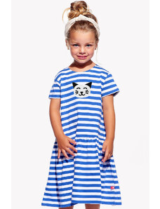 Piskacie Dievčenské šaty s mačkou, farba pásik modrý, veľkosť 92