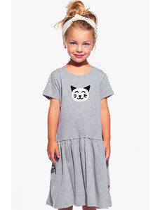 Piskacie Dievčenské šaty s mačkou, farba sivá, veľkosť 92