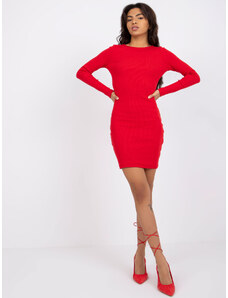 Basic Červené krátke šaty s dlhým rukávom a voľným chrbtom