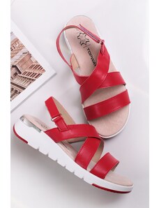 Comfy Červené kožené platformové sandále Lorena