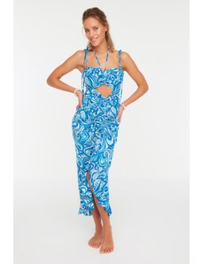 Trendyol Collection Modré plážové šaty s abstraktným vzorom