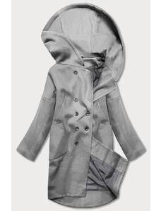 ROSSE LINE Šedý dámsky kabát plus size s kapucňou (2728)