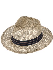 Fiebig - Headwear since 1903 Slamený klobúk z morskej trávy s dvojfarebnou modrou stuhou - Fedora