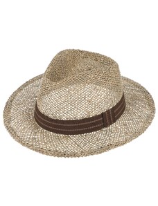 Fiebig - Headwear since 1903 Pánsky slamený klobúk z morskej trávy s dvojfarebnou hnedou stuhou - Fedora