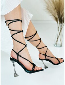 Webmoda Čierne dámske sandále so šnurovačkou a tenkým opätkom