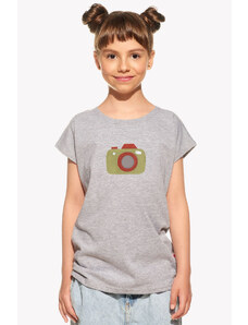 Piskacie Dievčenské tričko s foťákom, farba sivá, veľkosť 86
