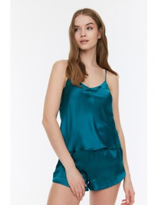 Trendyol Collection Smaragdovo zelená zadná súprava tkaného pyžama