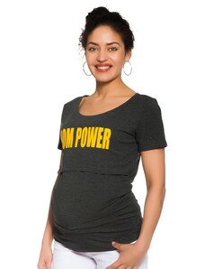 Be MaaMaa Tehotenské, dojčiace tričko - Mom power - grafitové