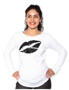 Be MaaMaa Tehotenské tričko dlhý rukáv Kiss - biele