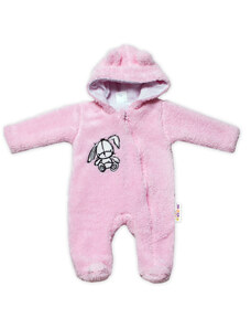 Baby Nellys Chlpáčkový overálek s kapucňou, Cute Bunny - svetlo ružový