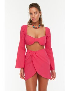 Trendyol Collection Plážová blúzka s dlhým rukávom fuchsiová - súprava plážových sukní