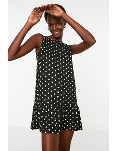 Trendyol Collection Čierna bodkovaná potlač s nulovým rukávom Shift/Plain Mini flexibilné pletené šaty