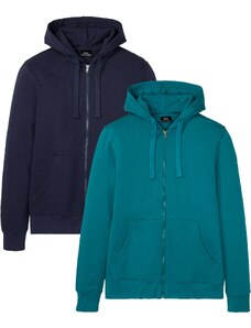 bonprix Mikinová bunda s kapucňou (2 ks) s recyklovaným polyesterom, farba modrá
