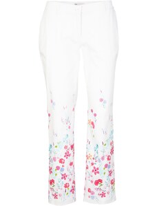 bonprix Strečové nohavice s kvetovanou potlačou, farba biela